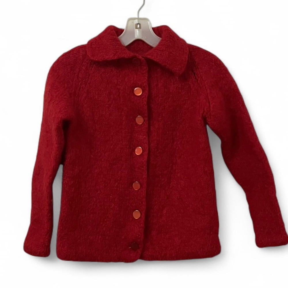 Vintage Cherry Red Knit Cardigan